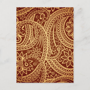 Postal Patrón paisley dorado y rojo
