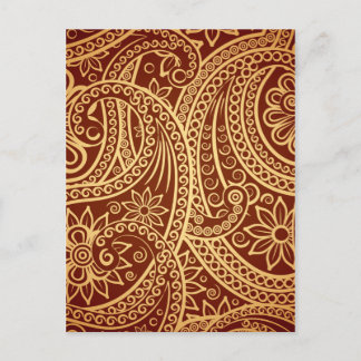 Postal Patrón paisley dorado y rojo