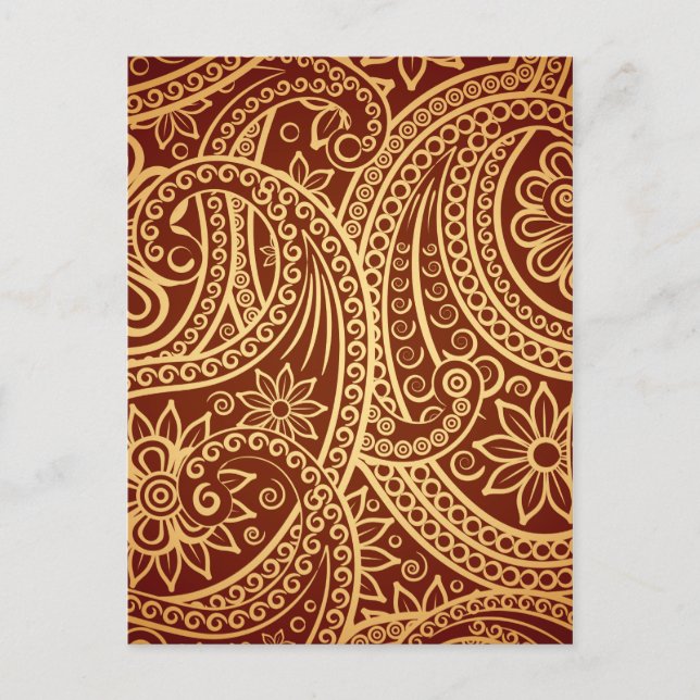 Postal Patrón paisley dorado y rojo (Anverso)