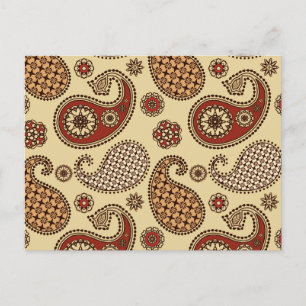 Postal Patrón paisley, marrón, tostado y beige