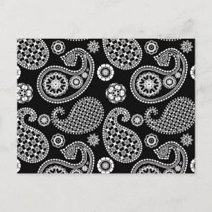 Postal Patrón paisley, negro y blanco