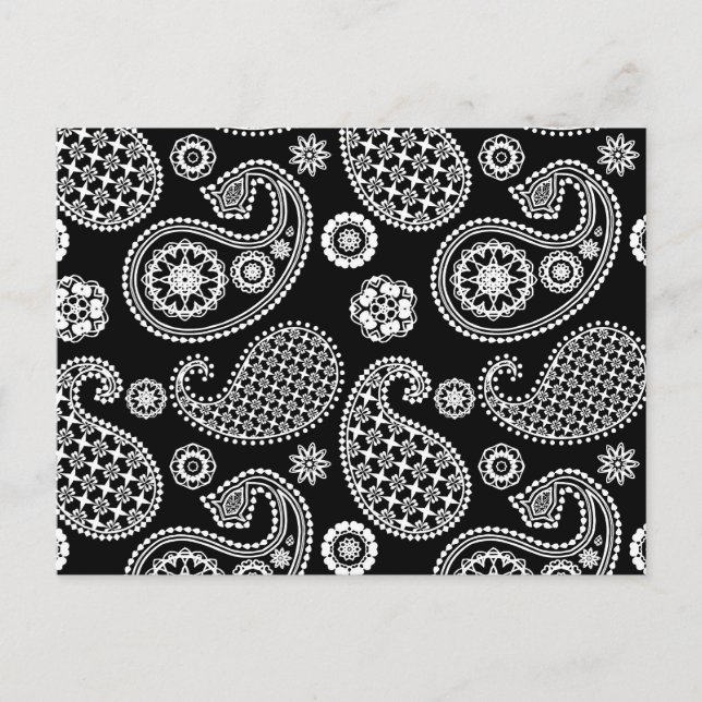 Postal Patrón paisley, negro y blanco (Anverso)