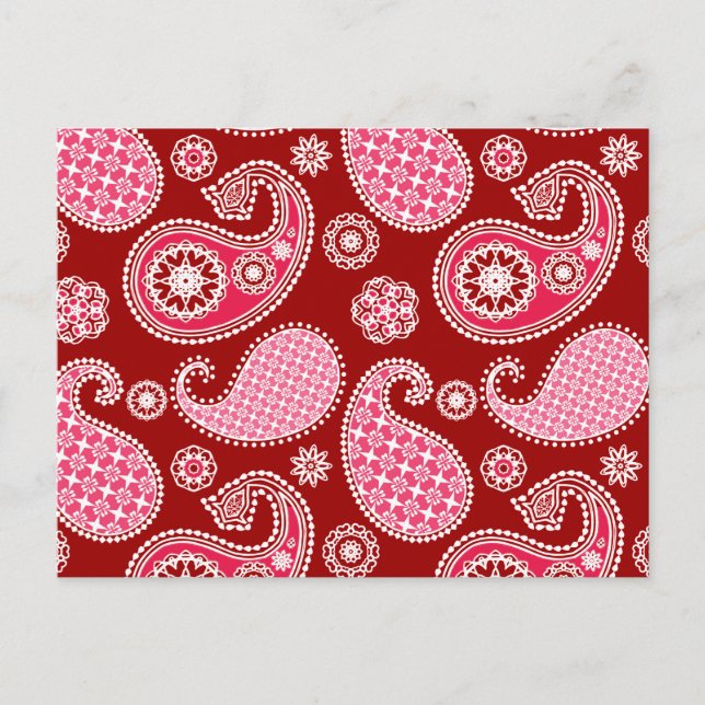 Postal Patrón paisley, rojo oscuro, rosa y blanco (Anverso)