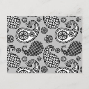 Postal Patrón paisley, tonos grises, negros y blancos