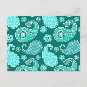 Postal Patrón paisley, turquesa, acuática y blanco