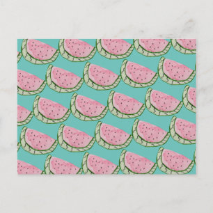 Postal Patrón pintado con garabatos de sandía con acuarel