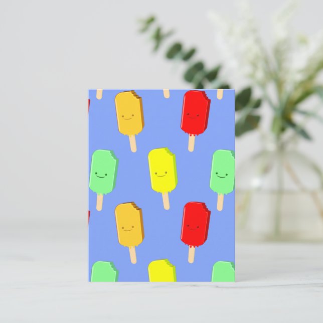 Postal Patrón pop de hielo de frutas (Anverso de pie)