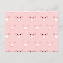 Postal Patrón repetido de cara de cerdo rosado