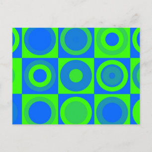 Postal Patrón Retro Azul Y Verde