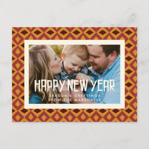 Postal Patrón retro de mediados de siglo Feliz Año Nuevo