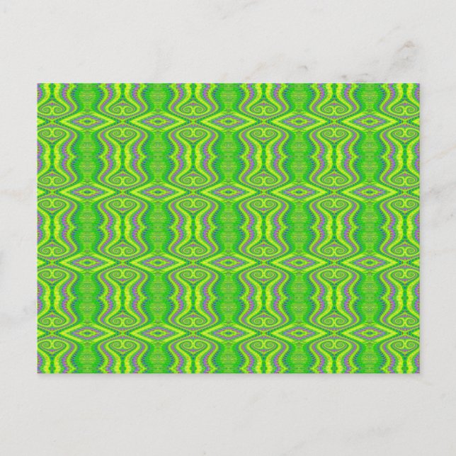 Postal Patrón retro fractal de Lime Green 60 (Anverso)