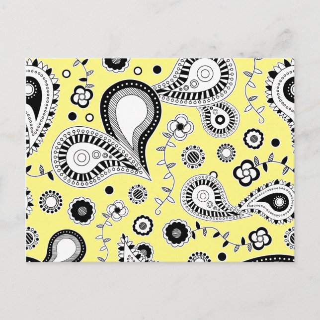 Postal Patrón retro paisley amarillo (Anverso)