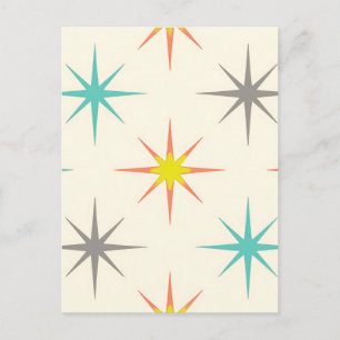 Postal Patrón Retro Starburst de Mitad de Siglo