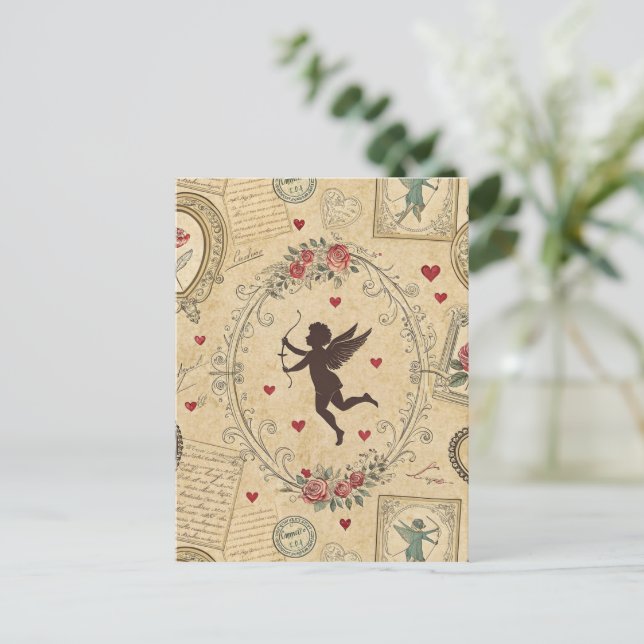 Postal Patrón romántico de Cupido de Vintage (1) (Anverso de pie)