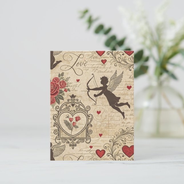 Postal Patrón romántico de Cupido de Vintage (6) (Anverso de pie)
