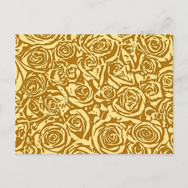 Postal Patrón Rosa abstracto moderno, amarillo mostaza (Anverso)