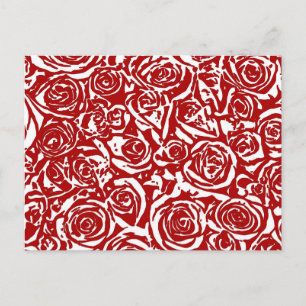 Postal Patrón Rosa abstracto moderno, rojo oscuro y blanc