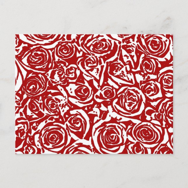 Postal Patrón Rosa abstracto moderno, rojo oscuro y blanc (Anverso)