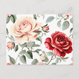 Postal Patrón Rosa decorativo de época sobre blanco