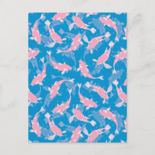 Postal Patrón rosa y azul - Koi Fish