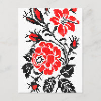 Patrón ruso de puntos cruzados de Rosa rojo y negr