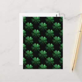 Postal Patrón Shamrock oscuro verde brillante sobre negro