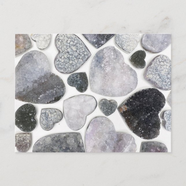 Postal Patrón simple de corazón de cristal blanco negro (Anverso)