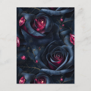 Postal Patrón sin foco floral oscuro - Rosas negros y rub