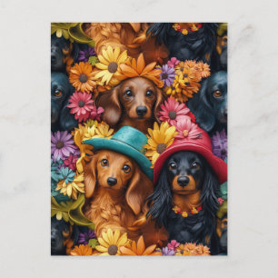 Postal Patrón sin soldadura de Dachshund floral - Amantes