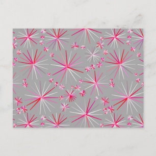 Postal Patrón sputnik de mediados de siglo, gris y fucsia