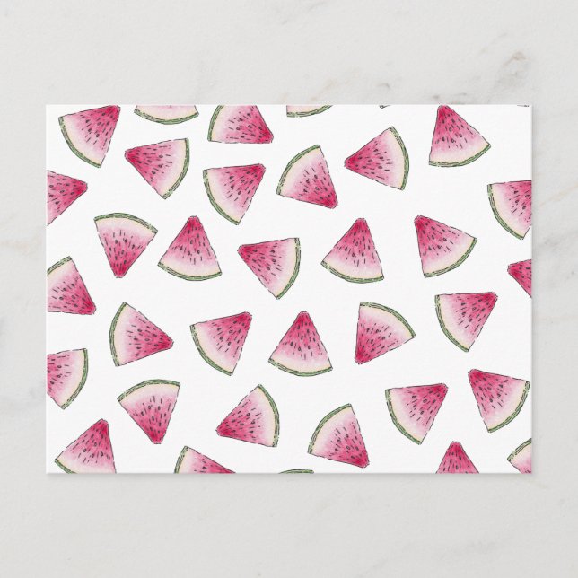 Postal Patrón Summery Cute Watercolor Watermelon Slices (Anverso)