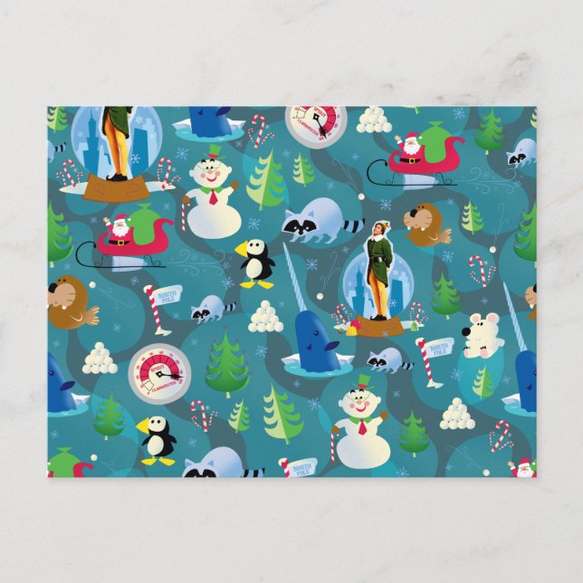 Postal Patrón teal de Buddy el Elfo y personajes (Anverso)
