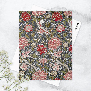 Postal Patrón textil con flor de color gris William Morri