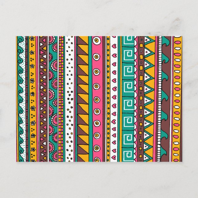 Postal Patrón tribal colorido (Anverso)