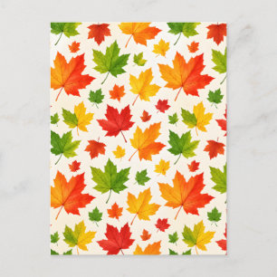 Postal Patrón vectorial continuo de hojas de otoño colori