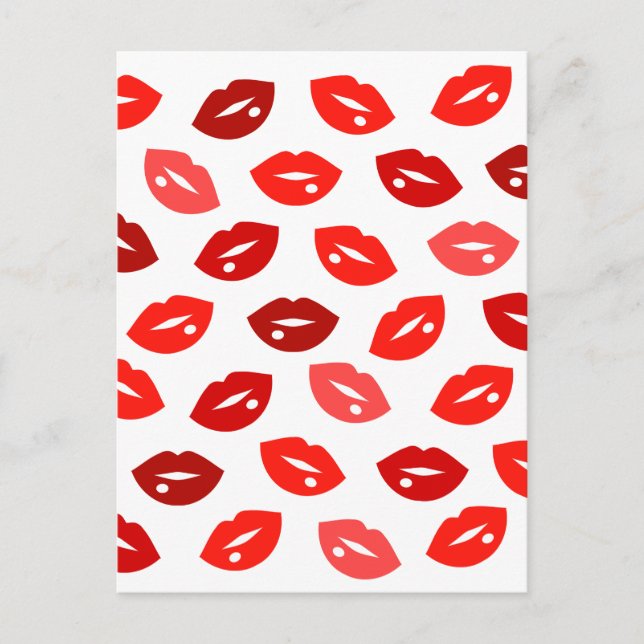 Postal Patrón vectorial de beso de labios rojos (Anverso)