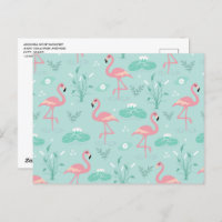 Patrón verde Pastel Rosa Flamingos