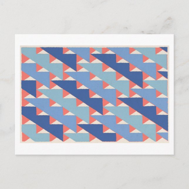 Postal Patrón Vintage Art Déco en Azul (Anverso)
