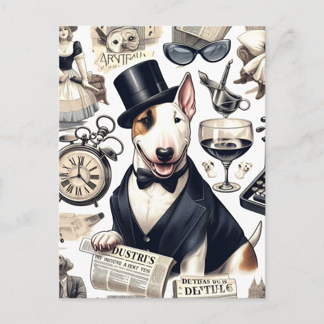 Postal Patrón vintage de bull terrier (Anverso)