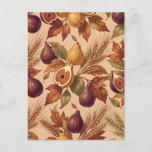 Postal Patrón vintage de cosecha de otoño con higos peras