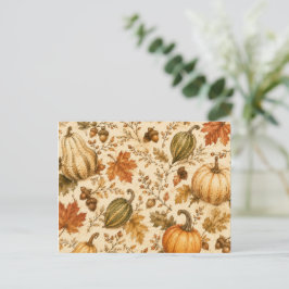 Postal Patrón vintage de otoño con calabaza y calabacines