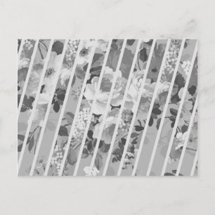 Postal Patrón Vintage de rayas florales de color gris bla