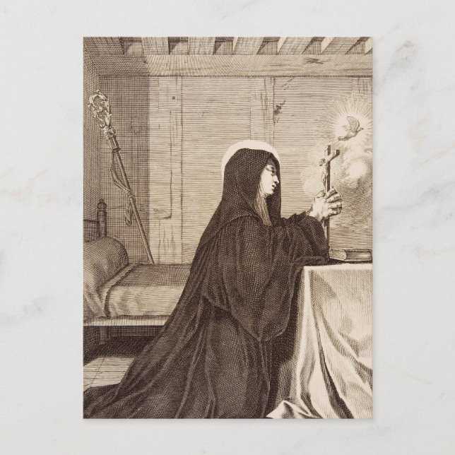 Postal Patrona de la escuela de Saint Scholastica (Anverso)
