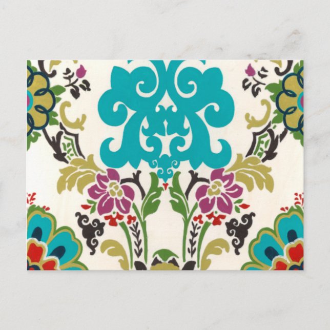 Postal Patrones florales Damask Plum Turquoise (Anverso)