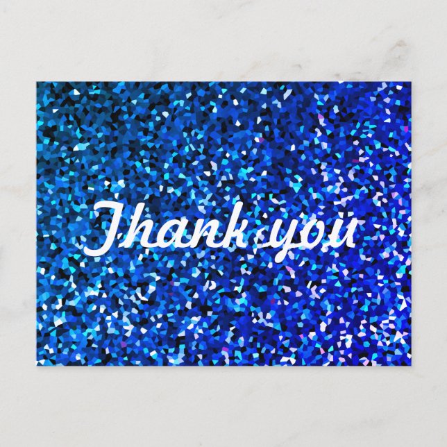 Postal Patrones purpurinas Gracias Neon Blue Sparkle (Anverso)