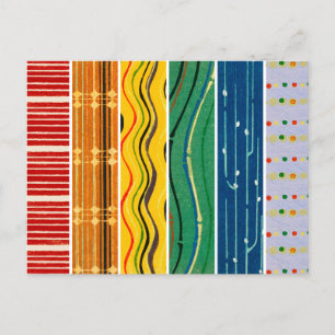 Postal Patrones textiles de bloques de madera japoneses d