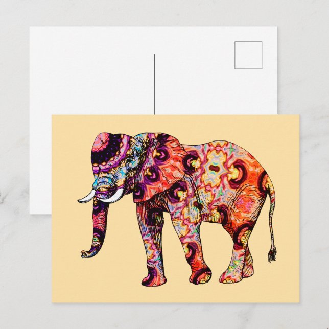 Postal Patrones tradicionales chinos de animales elefante (Anverso / Reverso)