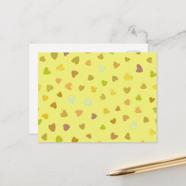 Postal Pattern Of Hearts, Yellow Hearts, Hearts Pattern (Anverso/Reverso In Situ)