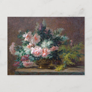Postal Paul Biva Peonies y mimosa en un jarrón de cobre
