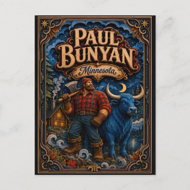 Postal Paul Bunyan y Babe las Leyendas de Minnesota Popcu (Anverso)